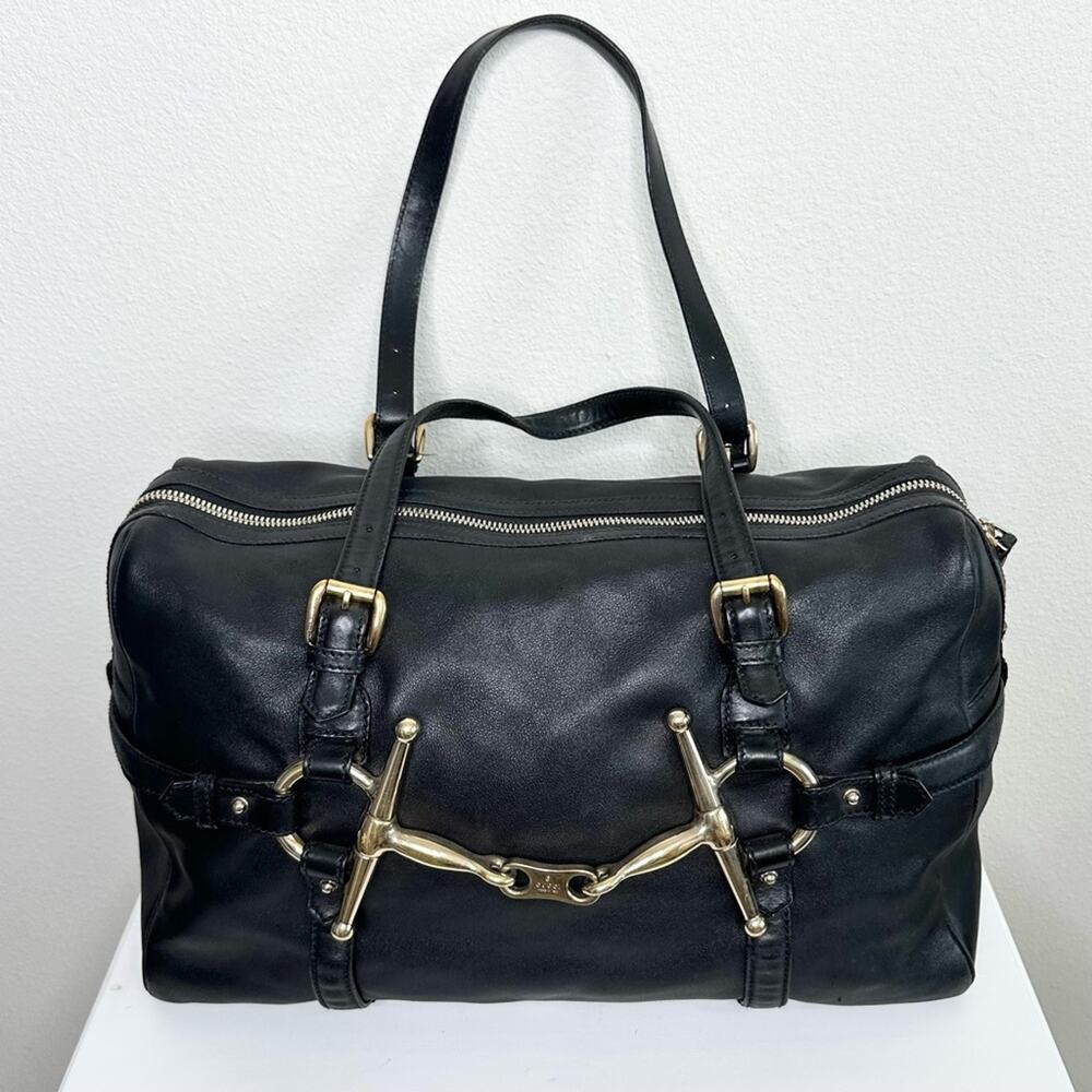 GUCCI 85th Anniversary Black Horsebit Boston Style Shoulder Bag